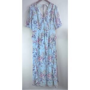 Dizzy Lizzy Blue Puff Sleeve Clip Dot Maxi Light Blue Cottagecore Dress Size M‎
